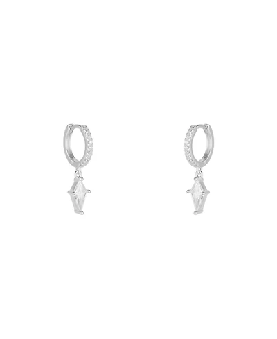 Spero London Sterling Silver Triangle Pave Spike Hoop Earrings