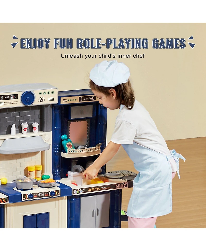 Slickblue Kids Kitchen Playset with 74 Piece Pretend Cooking Accessories for Role Play Fun
