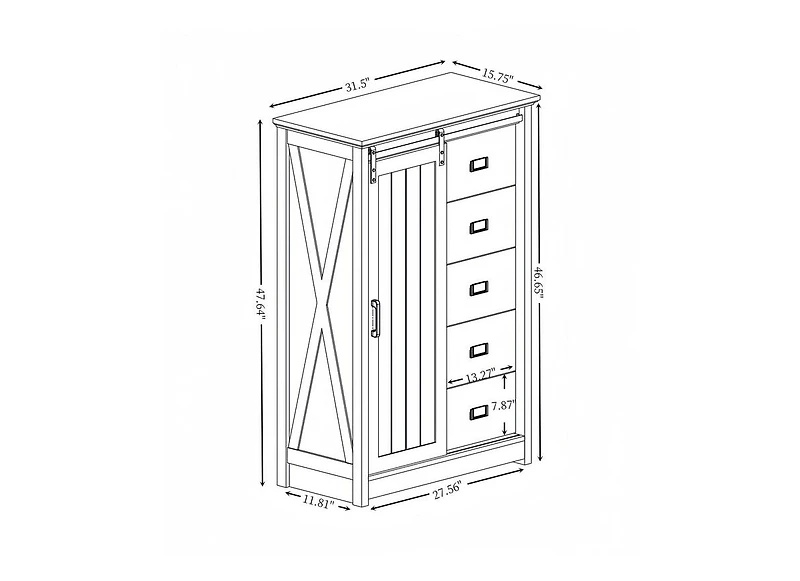 Casainc Farmhouse Modern Bathroom Cabinet 5 Chest of Drawers with Sliding Barn Door