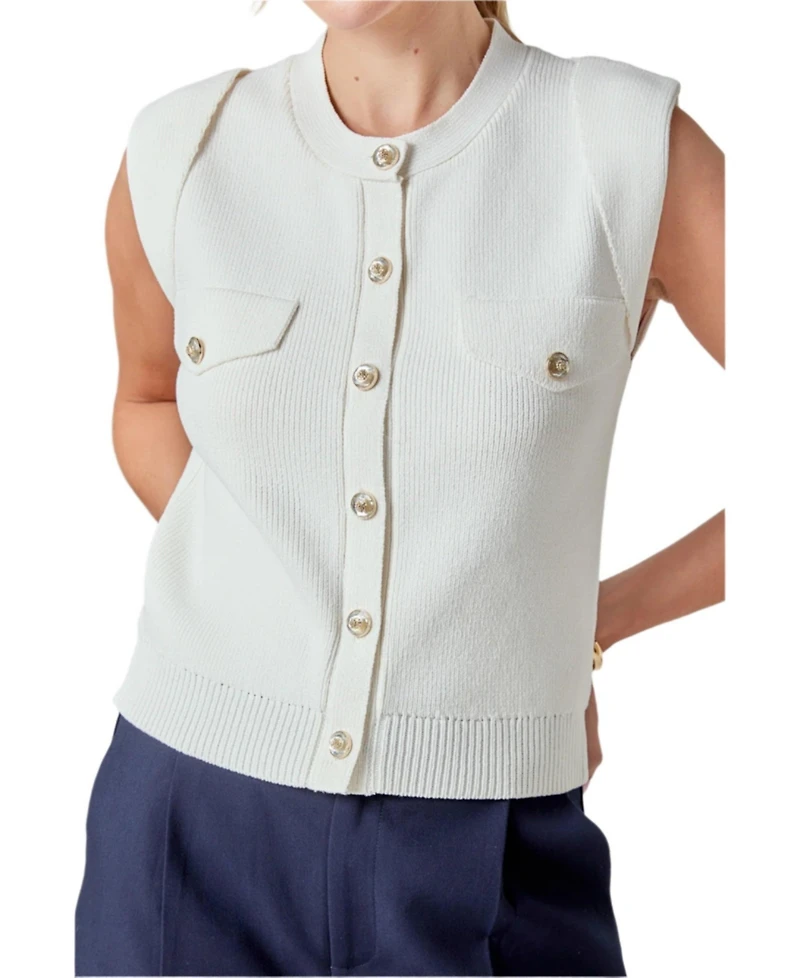 endless rose Women's Button-Up Sweater Vest