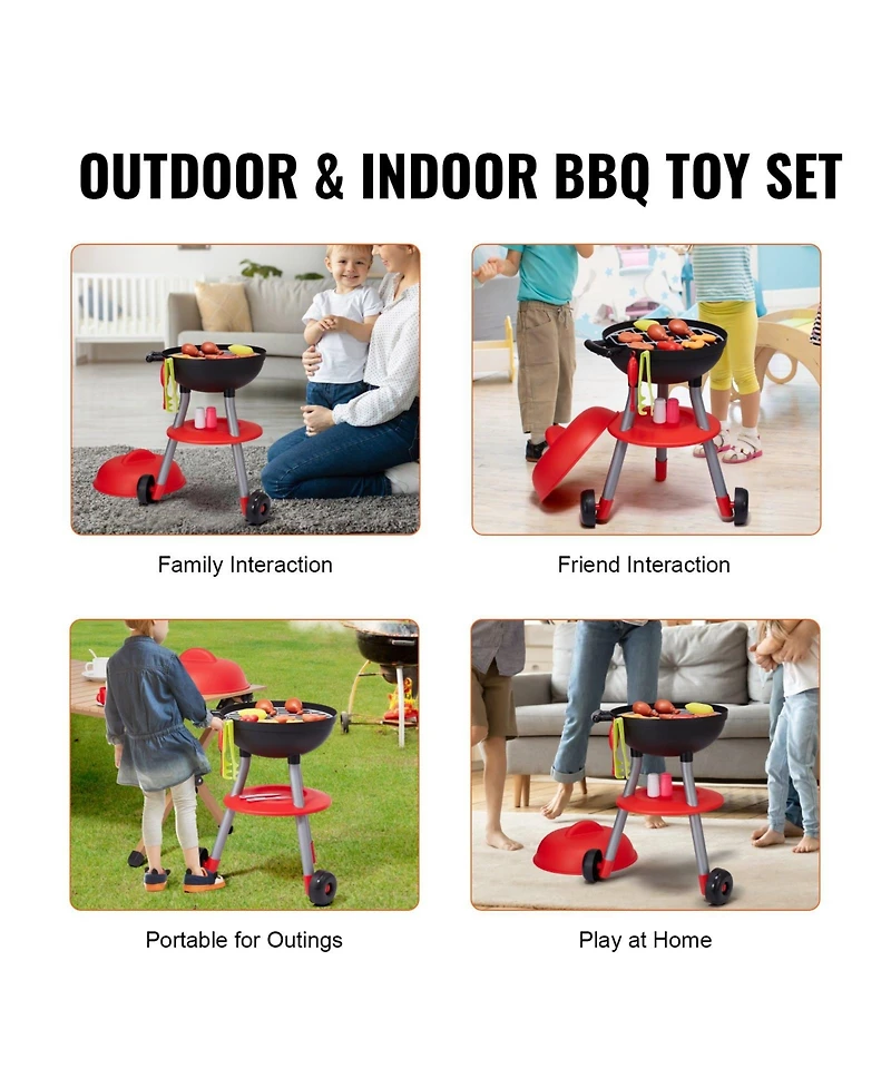 Slickblue 28 Piece Kids Bbq Grill Playset with Pretend Cooking Sound and Light Features