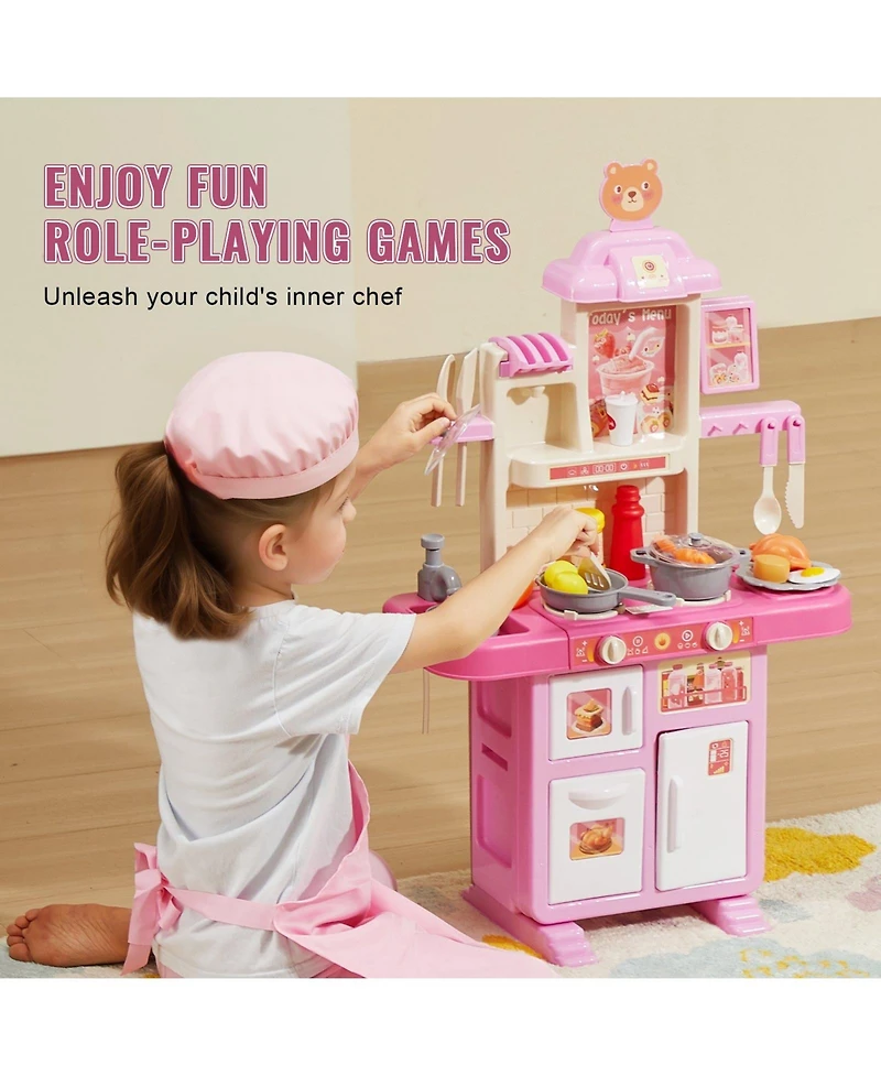 Slickblue Kids Kitchen Playset with 48 Piece Pretend Cooking Accessories for Imaginative Play