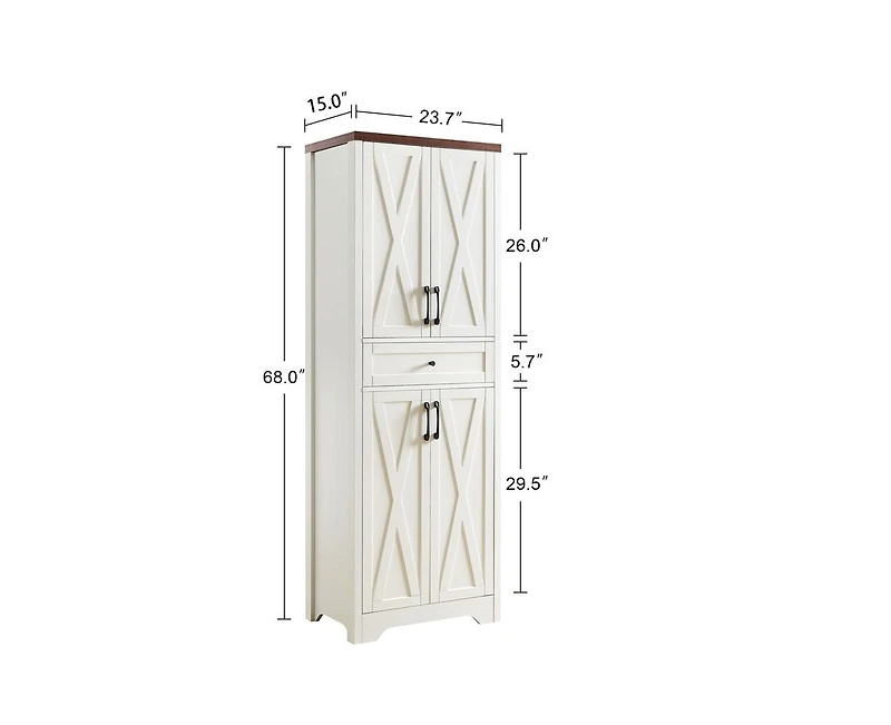 Casainc 68" White Freestanding Tall Kitchen Cabinet