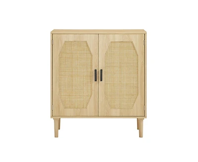 Casainc Wooden Storage Cabinets with Rattan Decorative Doors
