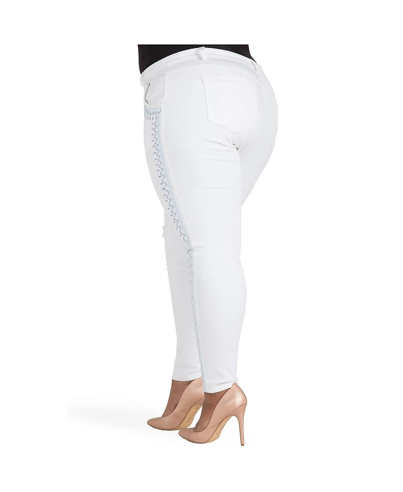 Poetic Justice Women's Curvy-Fit Embroidery Trim Skinny Ankle Jeans