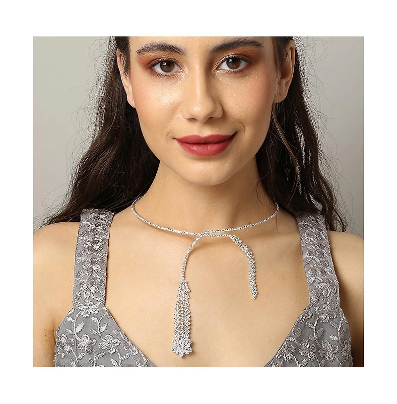 Sohi Women's Silver Bling Drop Necklace