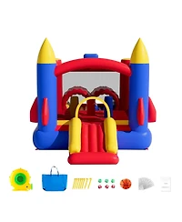 Family Backyard Inflatable Bounce House with Slide Blower and Storage Bag for Kids