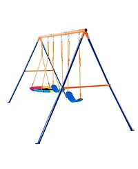 Slickblue Swing Sets for Backyard With Saucer 2 Belt Swing Seats A-Frame Metal Stand