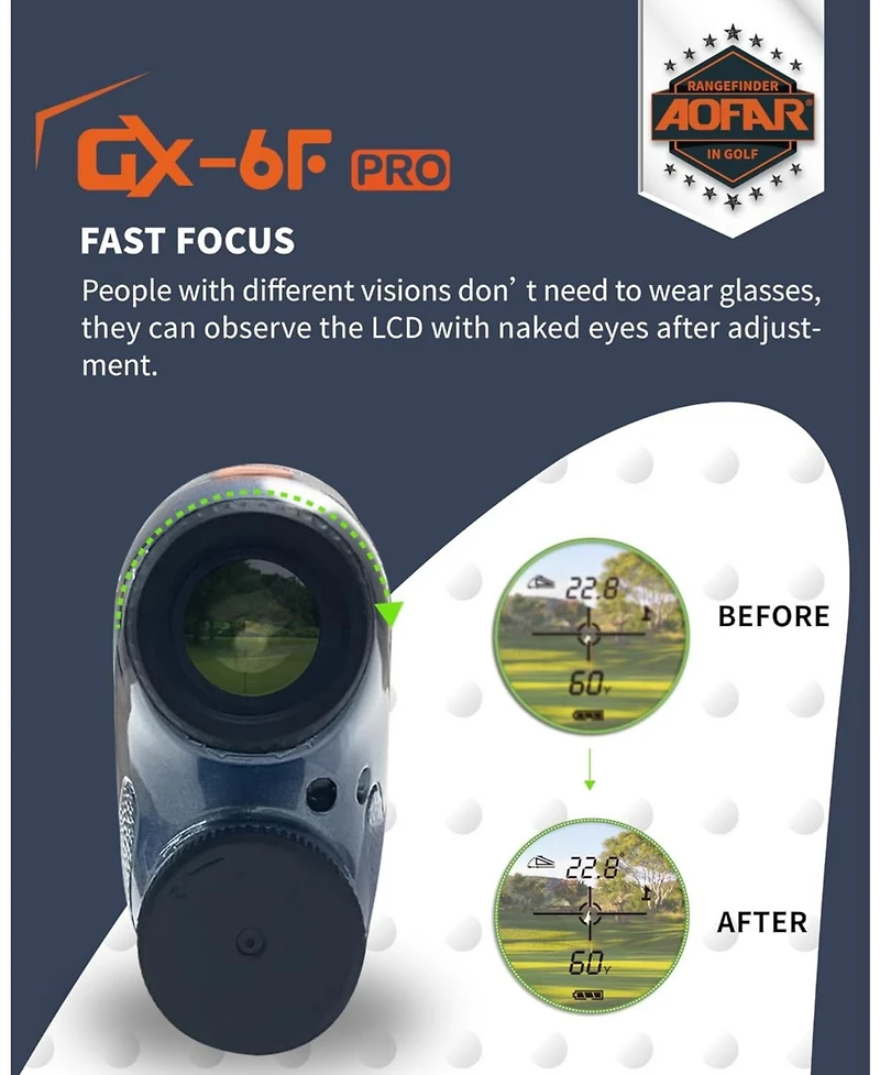 Aofar Gx-6F Pro Golf Rangefinder with Slope and Angle Switch, Flag Lock with Pulse Vibration and Continuous Scan, Tournament Designed, 600 Yards Range
