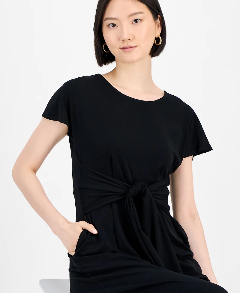 Robbie Bee Women's Round-Neck Tie-Waist Jumpsuit