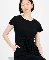 Robbie Bee Women's Round-Neck Tie-Waist Jumpsuit
