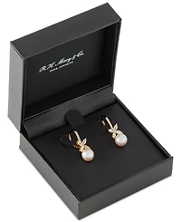 Cultured Freshwater Pearl (7mm) & Lab Grown White Sapphire (1 ct. t.w.) Leverback Drop Earrings in 14k Gold-Plated Sterling Silver