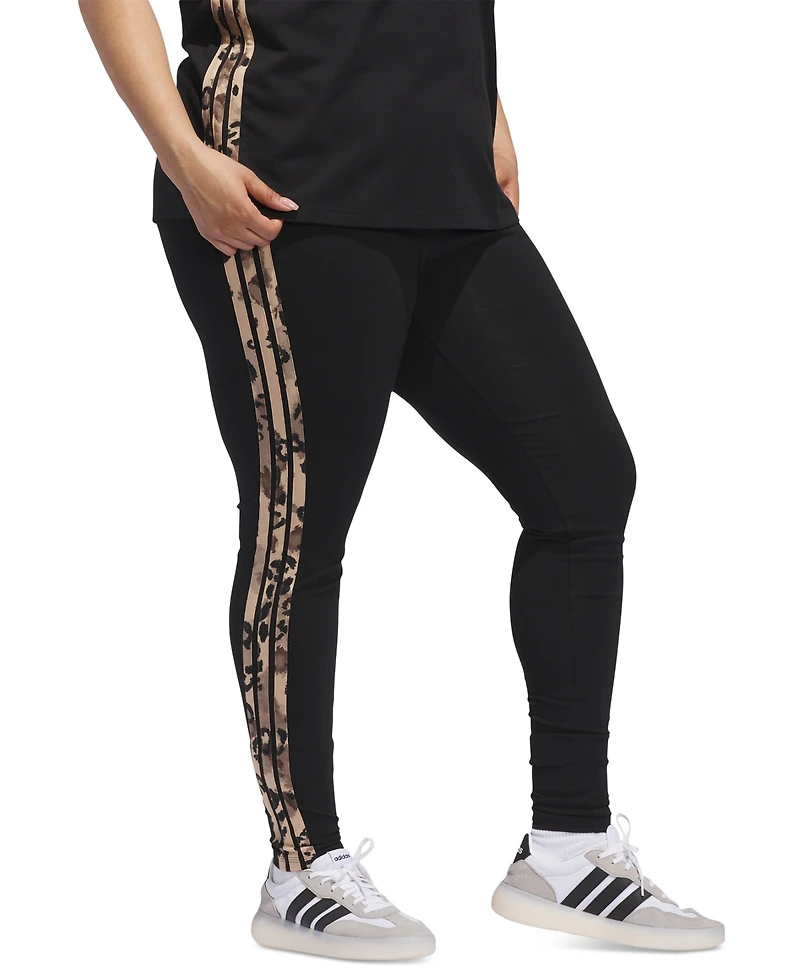adidas Plus Animal-Print 3-Stripes High-Rise Full-Length Leggings