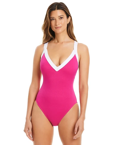 Bleu by Rod Beattie Women's I'm With The Band Plunge-Neck One-Piece Swimsuit