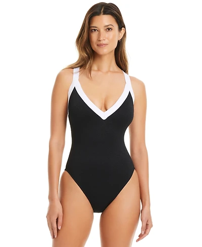 Bleu by Rod Beattie Women's I'm With The Band Plunge-Neck One-Piece Swimsuit