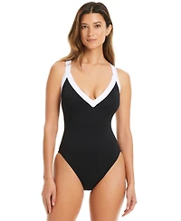 Bleu by Rod Beattie Women's I'm With The Band Plunge-Neck One-Piece Swimsuit