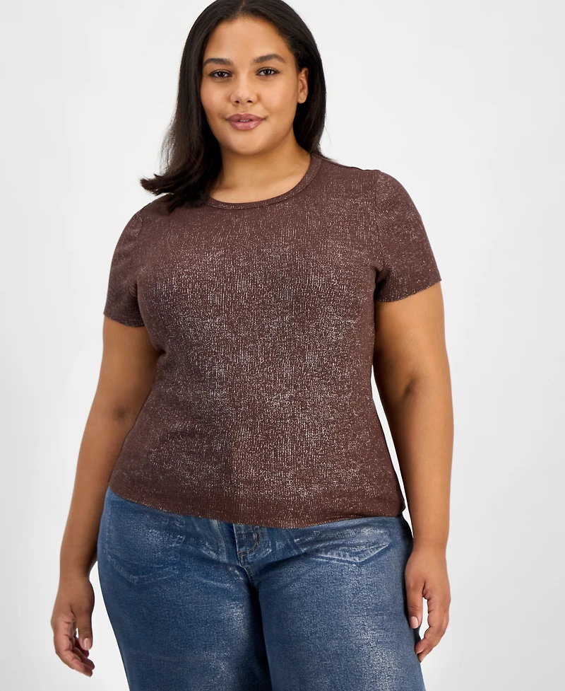 Bar Iii Trendy Plus Foiled Crewneck T-Shirt, Macy's Exclusive