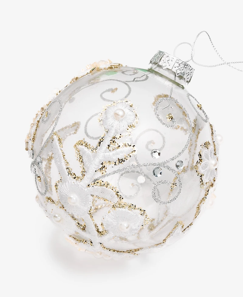 Holiday Lane Gilded Glamour Glass Clear Floral Ball Ornament, Macy's Exclusive