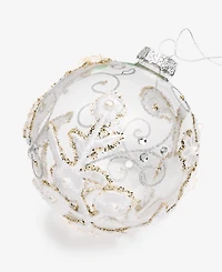 Holiday Lane Gilded Glamour Glass Clear Floral Ball Ornament, Macy's Exclusive