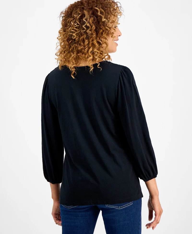 Style & Co Women's Smocked Knit 3/4-Sleeve Top, Exclusively at Macy's