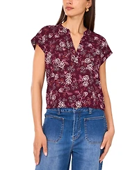 Vince Camuto Women's Floral-Print Split-Neck Short-Sleeve Blouse
