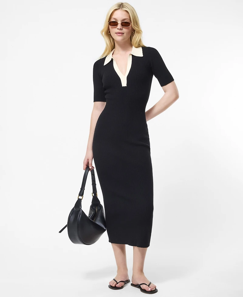 French Connection Women's Cozysoft V-Neck Collared Midi Dress