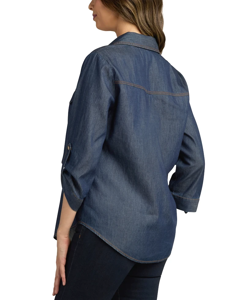 Bcx Juniors' Washed Denim Button-Front Shirt