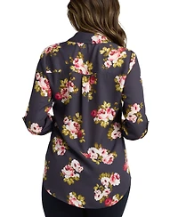 Bcx Juniors' 3/4-Sleeve Printed Button-Front Blouse