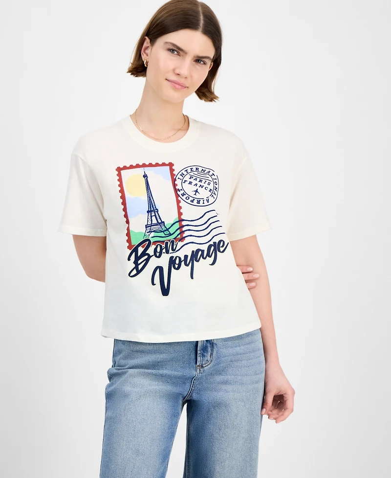 Rebellious One Juniors' Cropped Bon Voyage T-Shirt