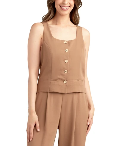 Bcx Juniors' Solid Heavy Crepe Button-Front Vest