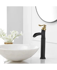 Waterfall Single Hole Handle Bathroom Vessel Sink Faucet With Pop Up Drain Matte Black