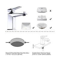 Aquaterior Wall Mount Ceramic Sink with Modern Bathroom Single Handle Faucet Chrome Combo