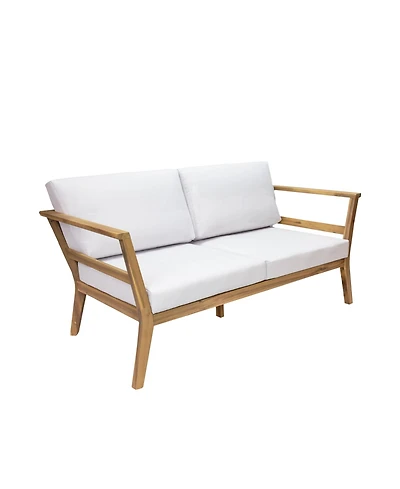 Sunnydaze Decor Bodie Acacia Wood Outdoor Patio Loveseat with Bone White Cushions - 62" W
