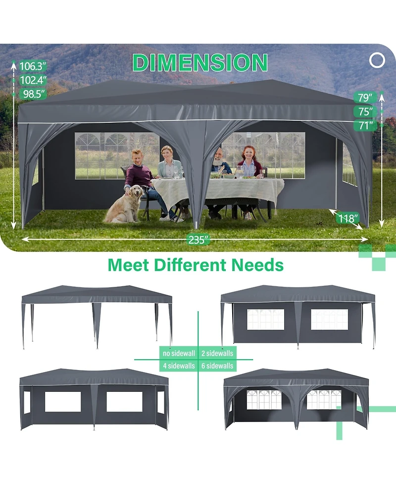 Mondawe 10'x20' Commercial Pop-Up Canopy Tent with 6 Sidewalls