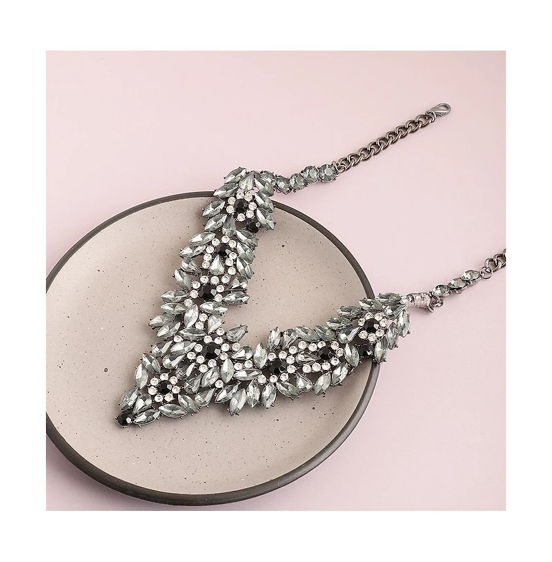 Sohi Women's Black Foliage Crystal Statement Necklace