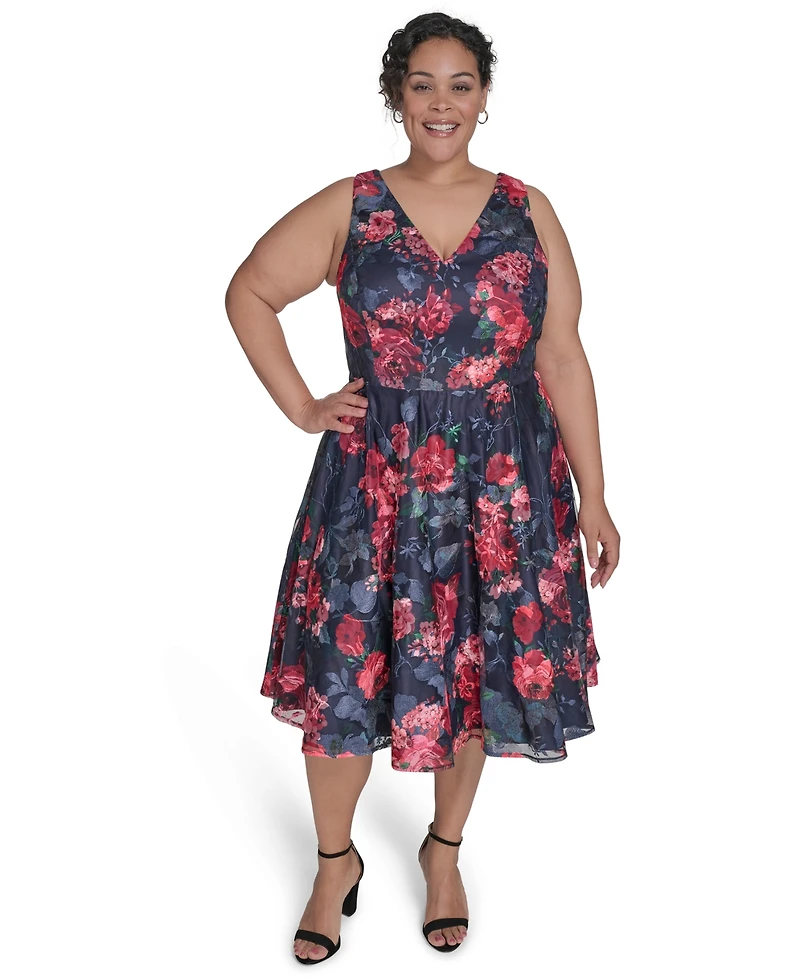 Eliza J Plus Sleeveless Embroidered Fit & Flare Dress
