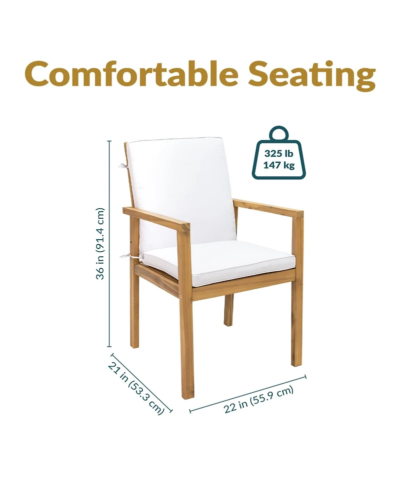Sunnydaze Decor Rodanthe Acacia Wood Outdoor Dining Armchairs with Cushions - 2pk - Natural/Bone White