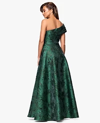 Xscape Petite One-Shoulder Jacquard Ball Gown