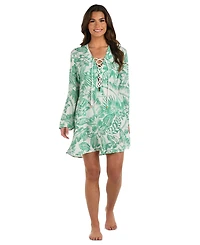 La Blanca Women's Batiki Lace-Front Tunic Cover-Up Dress