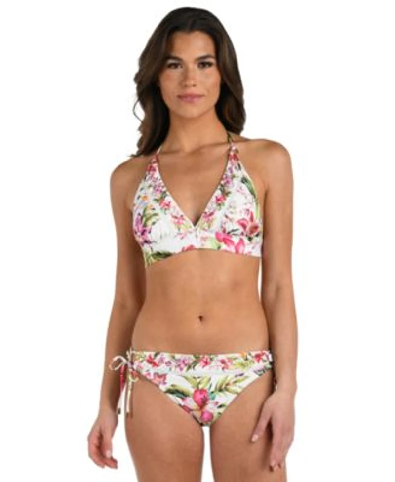 La Blanca Womens Polynesian Soft Band Halter Bikini Top Polynesian Shirred Band Hipster Bottoms