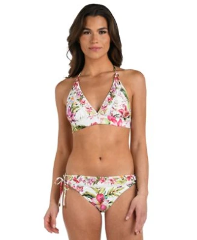 La Blanca Womens Polynesian Soft Band Halter Bikini Top Polynesian Shirred Band Hipster Bottoms