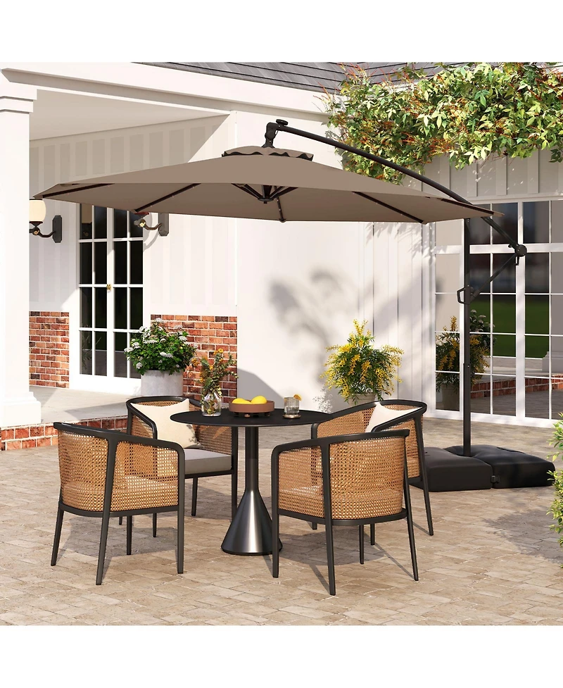 Gymax 10 Ft Solar Offset Hanging Umbrella Patio Cantilever w/ 32 Led Lights