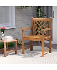 Gymax Teak Wood Patio Dining Chair Outdoor Armchair w/ Slatted Seat & Solid Legs