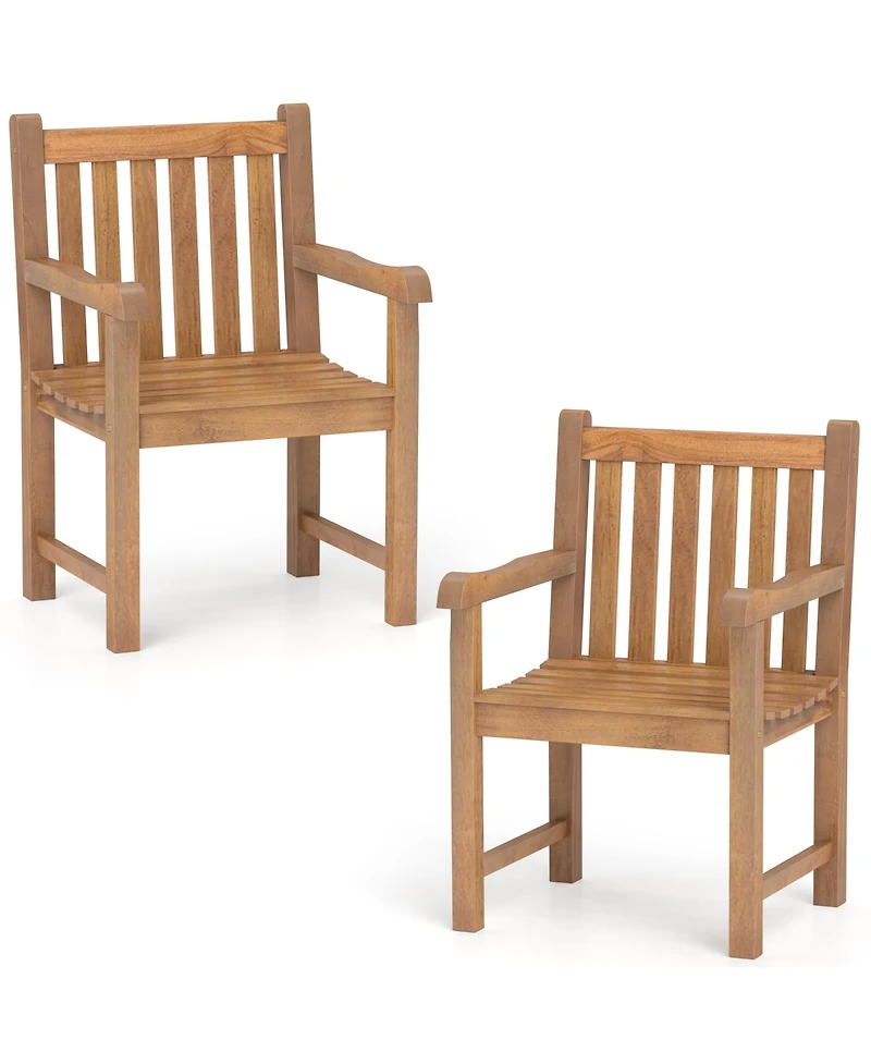 Gymax Pcs Teak Wood Patio Dining Chair Outdoor Armchair w/ Slatted Seat & Solid Legs