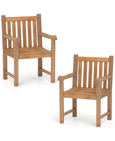 Gymax Pcs Teak Wood Patio Dining Chair Outdoor Armchair w/ Slatted Seat & Solid Legs