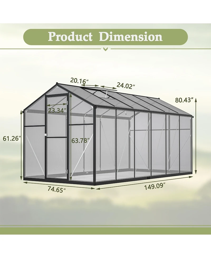 Mondawe 6'x12' Thick Polycarbonate Greenhouse with Double Flush Door