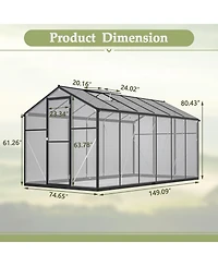 Mondawe 6'x12' Thick Polycarbonate Greenhouse with Double Flush Door
