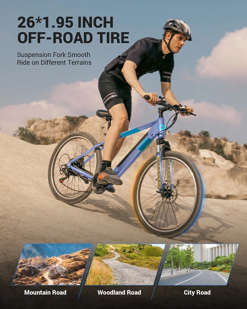 Everyfun 350W Electric Bike 26" Electric Mountain Bike for Adults, 36V Built-in Hidden Removable Battery with Shimano 7 Speed City Commuter Bike