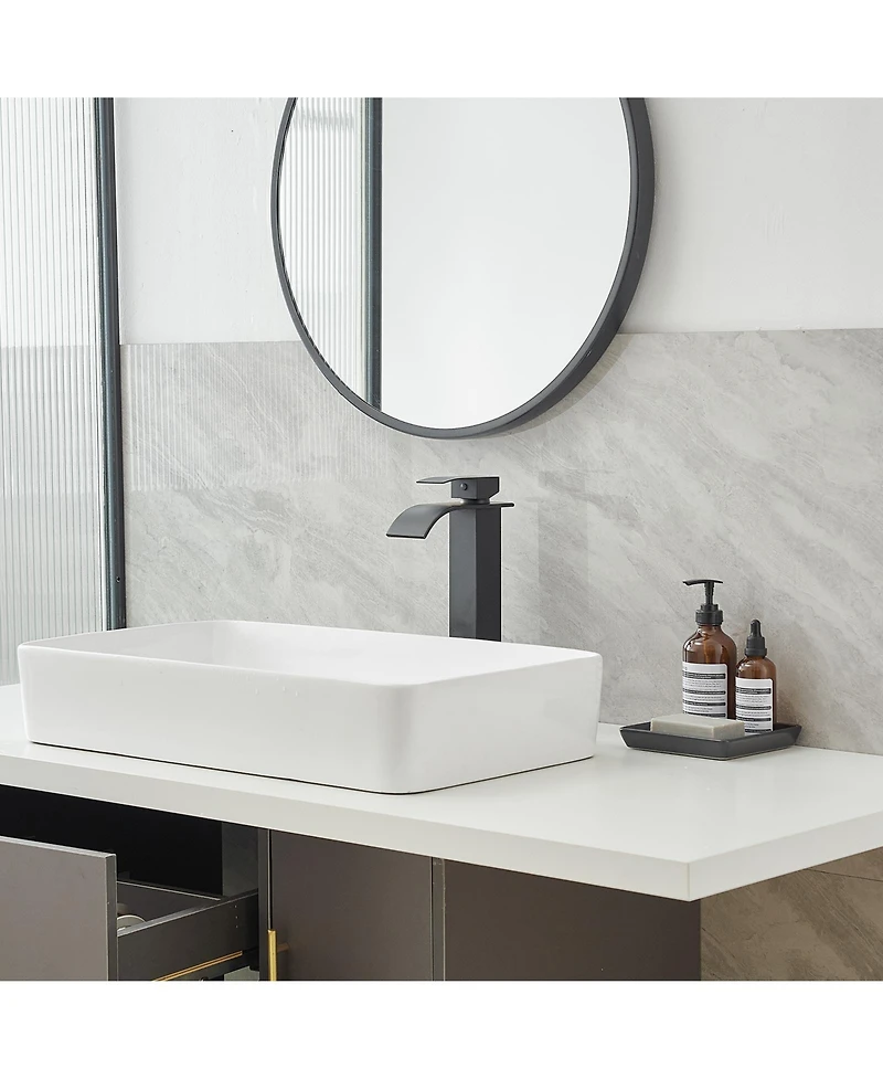 Waterfall Single Hole Handle Tall Bathroom Vessel Sink Faucet With Supply Hose Polished Chrome