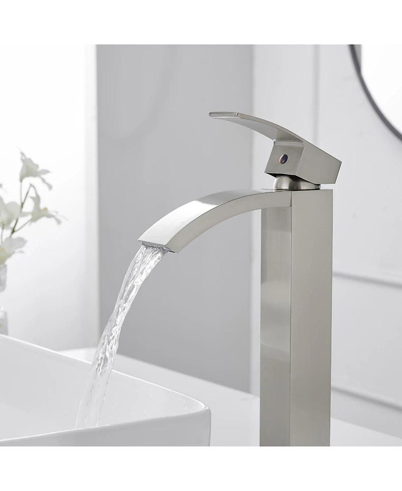 Greenspring Waterfall Single Hole Handle Bathroom Vessel Sink Faucet With Pop Up Drain Without Overflow Matte Black & Gold